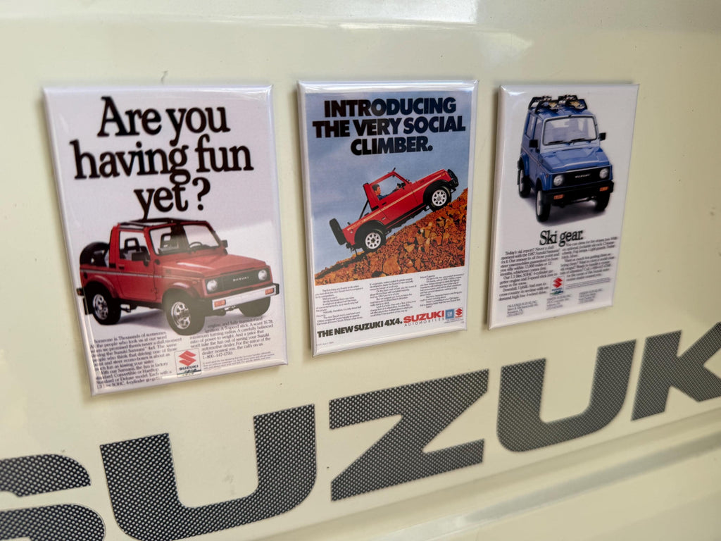 3 Suzuki Samurai Magnets or Pinbacks.
