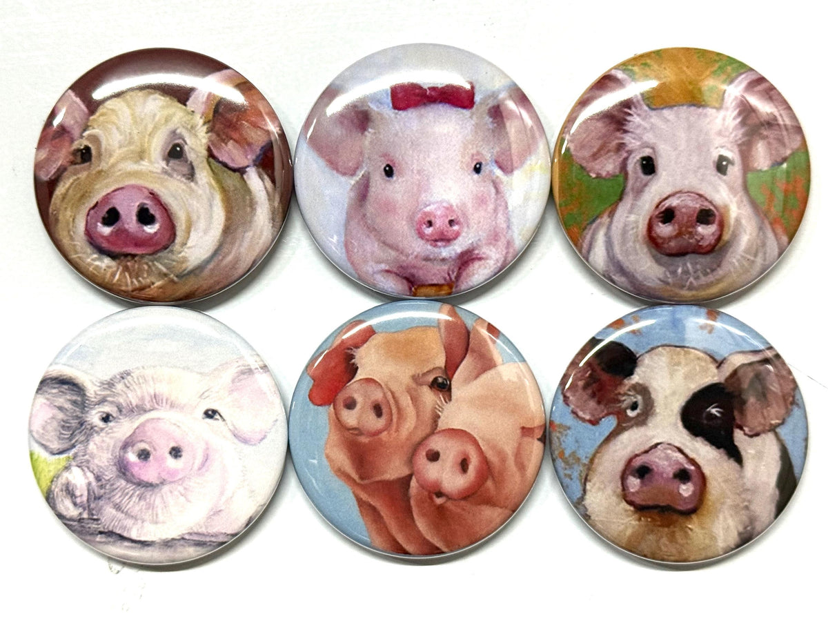 Pig Buttons: Farm Animal Pinbacks, Magnets, Keychains