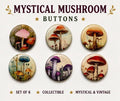 6 Mystical mushrooms pinbacks, flatbacks or magnets Set 1.  Choose your size/style.
