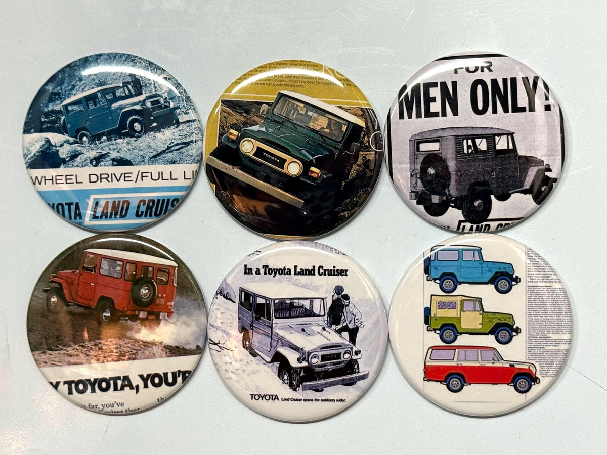 6 Toyota Land Cruiser, Pin-back buttons or Magnet Buttons. Several sizes/styles available (set1)
