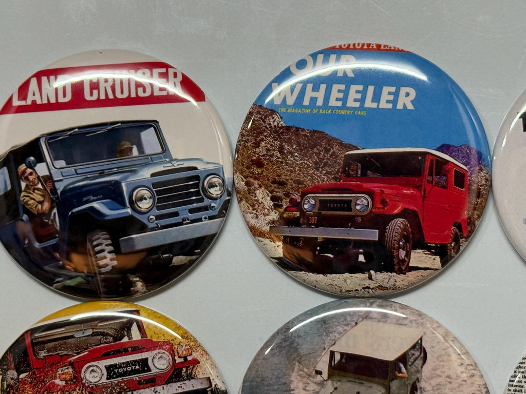 6 Toyota Land Cruiser, Pin-back buttons or Magnet Buttons. Several sizes/styles available (set2)