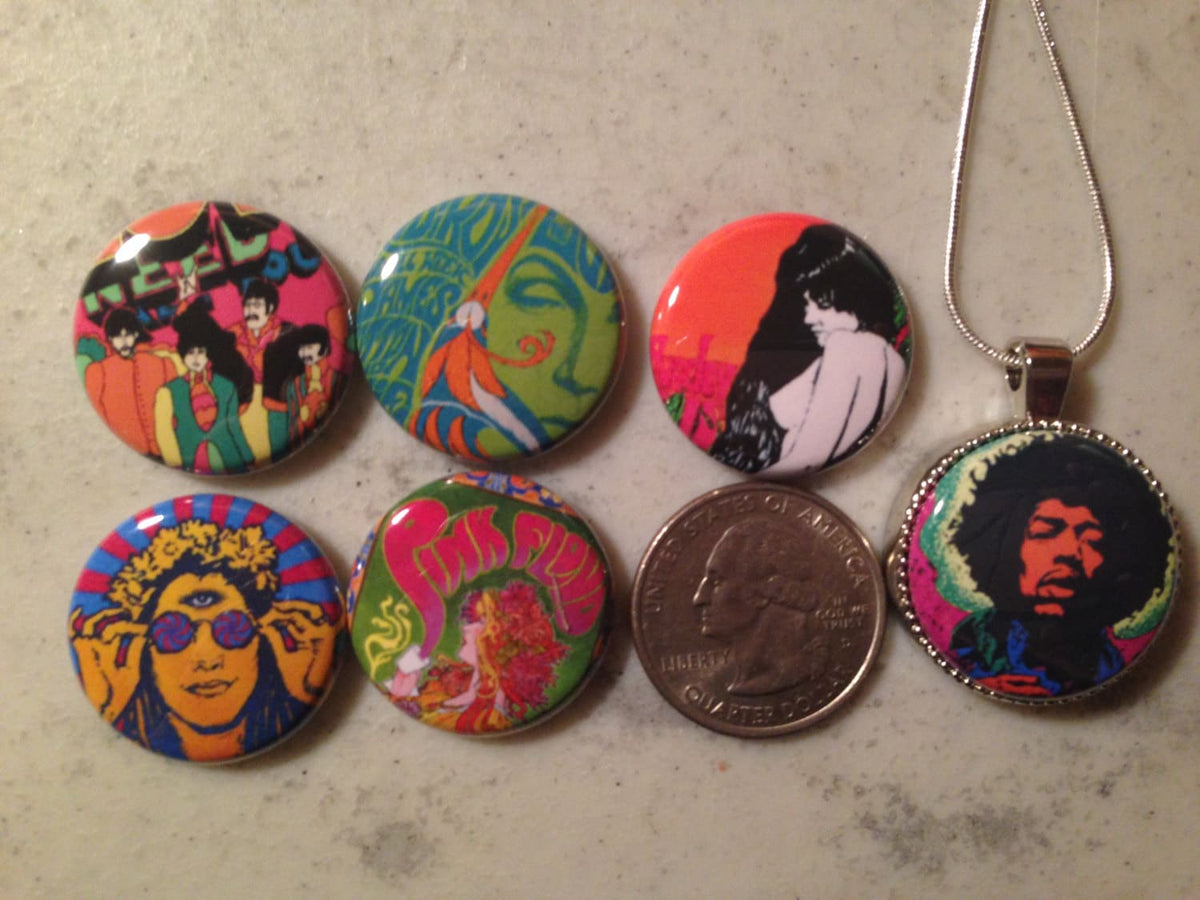Retro Music Buttons: 6-Piece Set, Flatback, Pinback, Magnet Options
