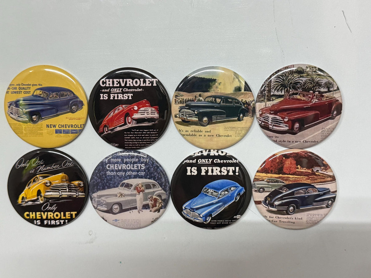 Chevy Fleetline Buttons: Vintage Car Pinback, Magnet, or Keychain