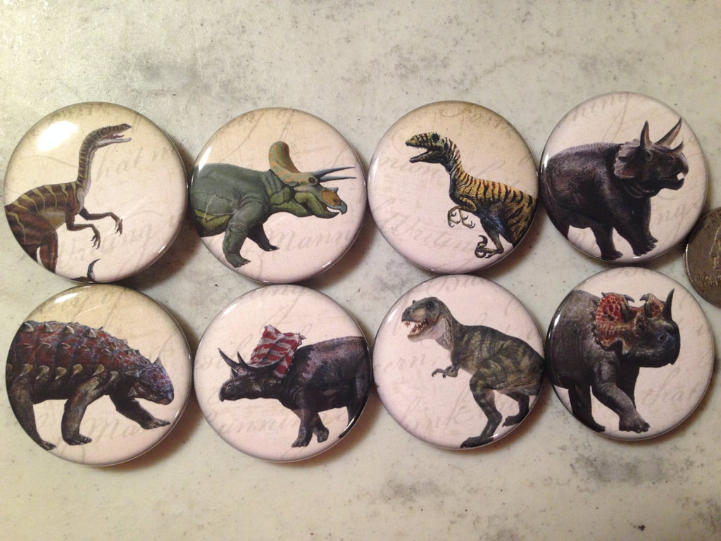 Dinosaur Buttons: Pinbacks, Magnets, Flatbacks - Set of 8
