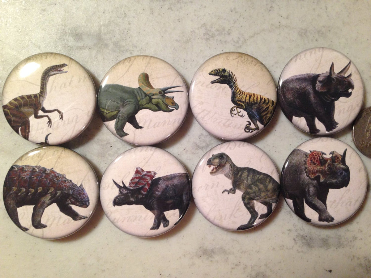 Dinosaur Buttons: Pinbacks, Magnets, Flatbacks - Set of 8