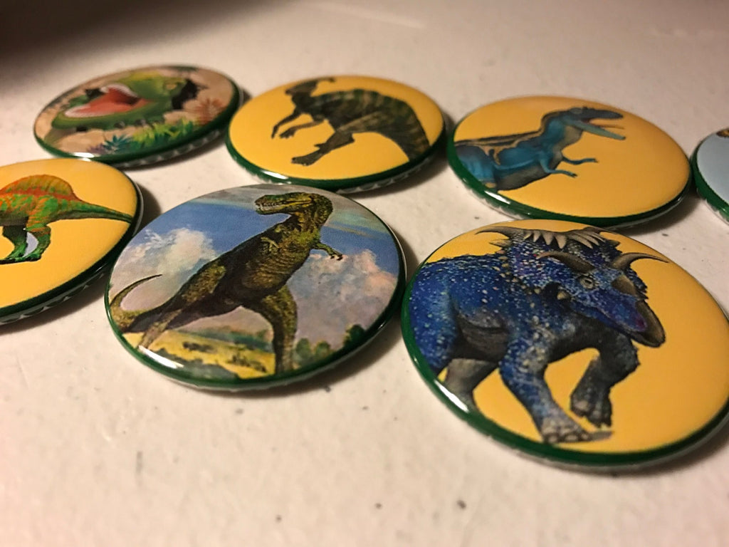 Dinosaur Pinback Buttons: Colorful Party Favors - Choose Your Size