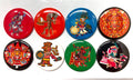 8 Aztec Buttons.  Your choice of pinbacks, flatbacks or magnet buttons