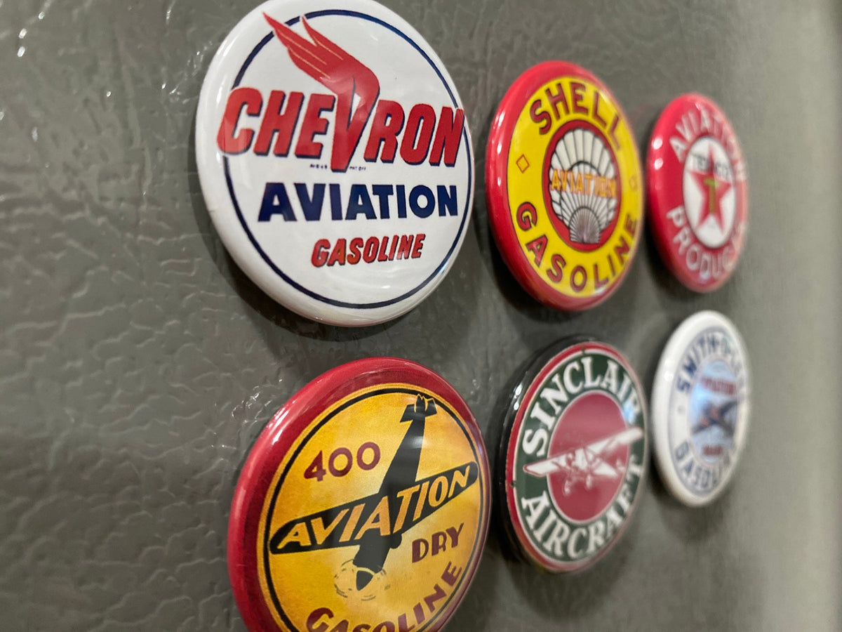 6 Aviation signs, Pin-back buttons or Magnet Buttons. Several sizes/styles available