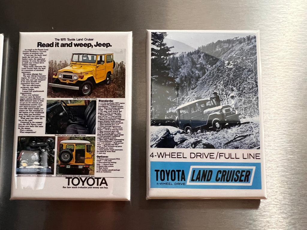 3 Toyota Land Cruiser Magnets or Pinbacks. You choose which set.