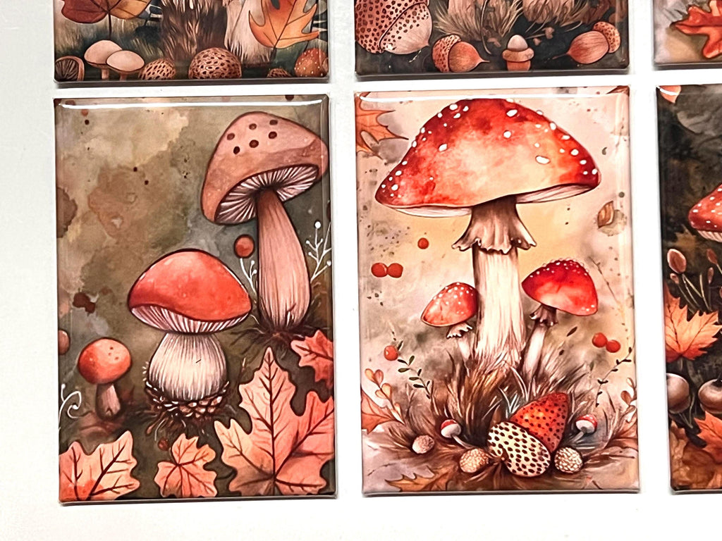 Autumn Mushroom Fridge magnets or pinback buttons  2x3 inch