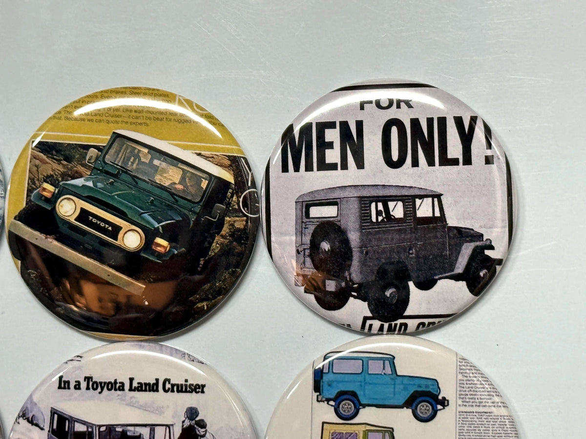 6 Toyota Land Cruiser, Pin-back buttons or Magnet Buttons. Several sizes/styles available (set1)