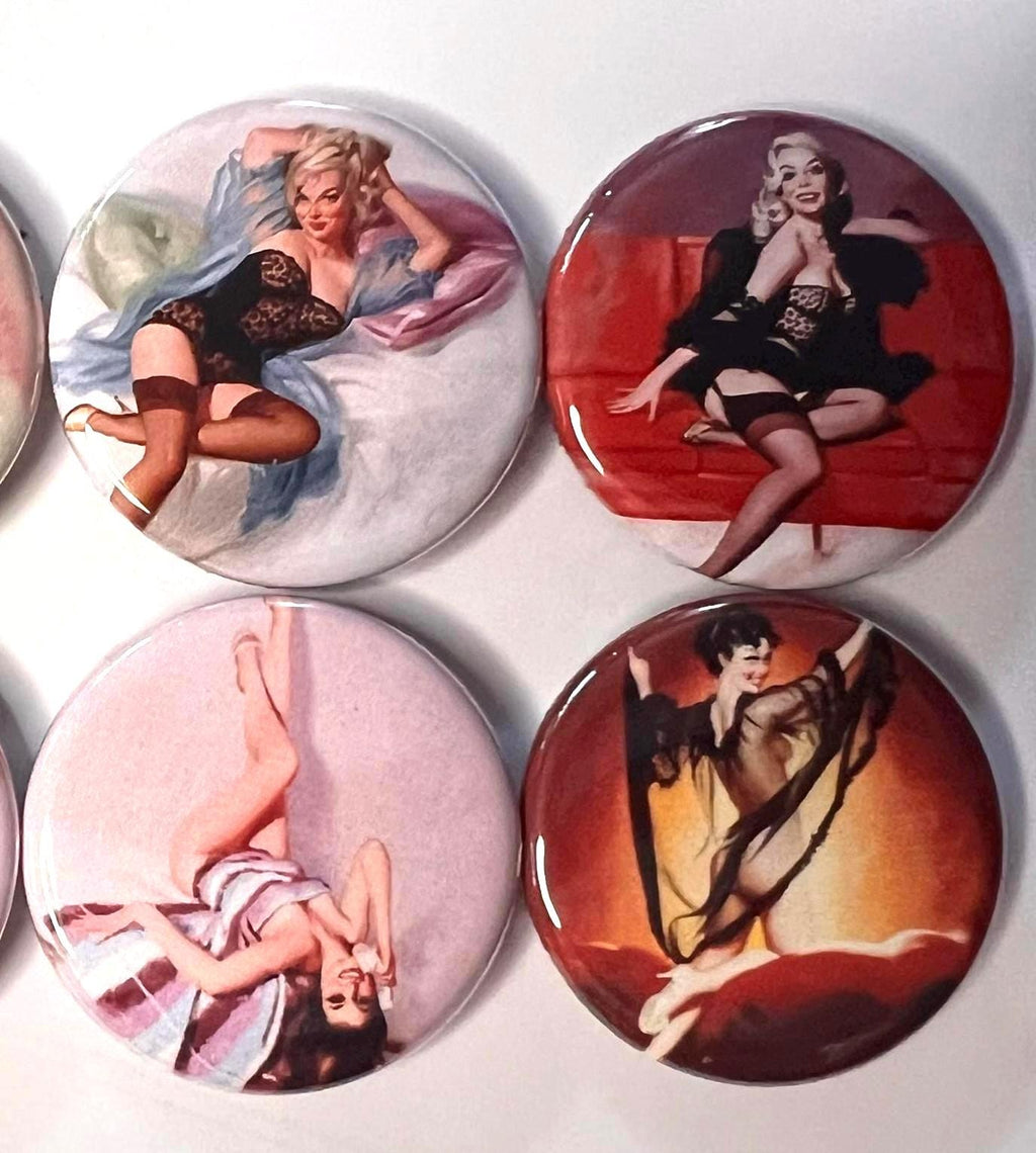 8 Pinup Girls Magnet Buttons or Pinbacks 1.5 inch buttons, Retro Vintage pin-up girls Set4
