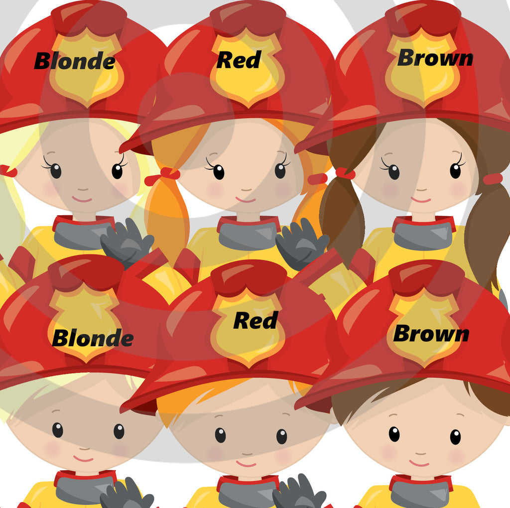 Firefighter Party Buttons: Custom Gender & Hair Color Favors