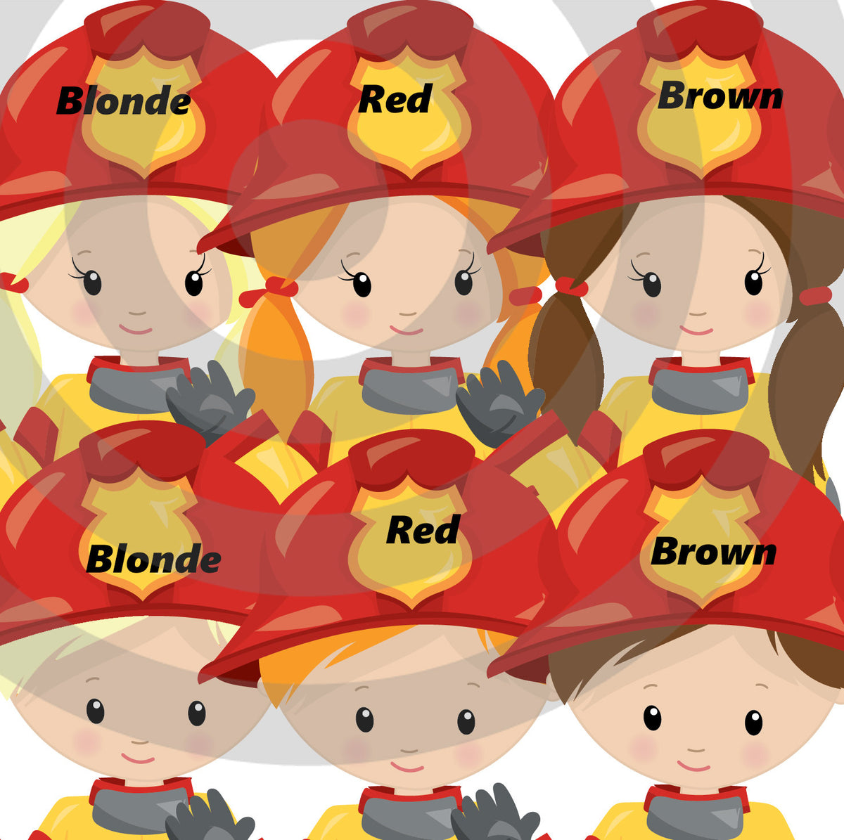 Firefighter Party Buttons: Custom Gender & Hair Color Favors