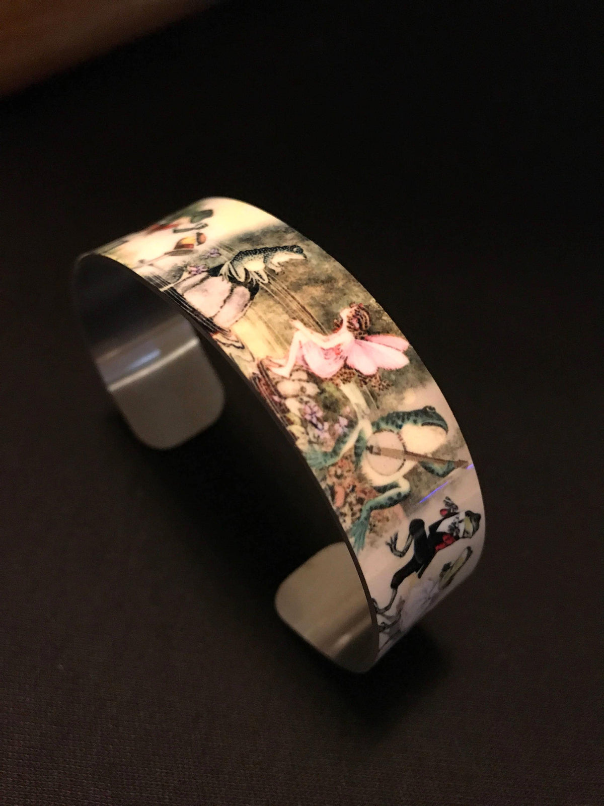 Frog Toad Aluminum Cuff Bracelet: Custom Dyed Art