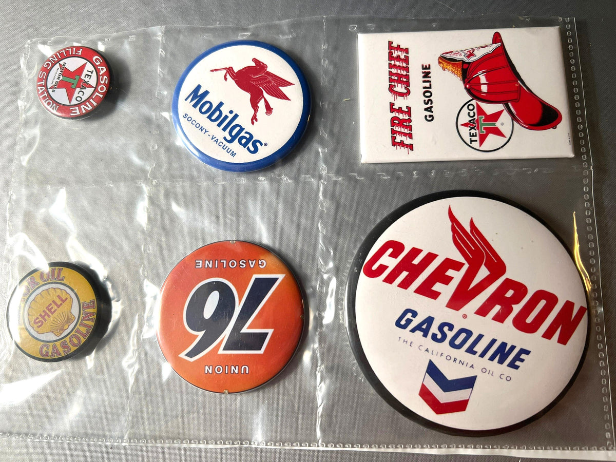 6 Gas Station Button Magnets, different sizes SetH