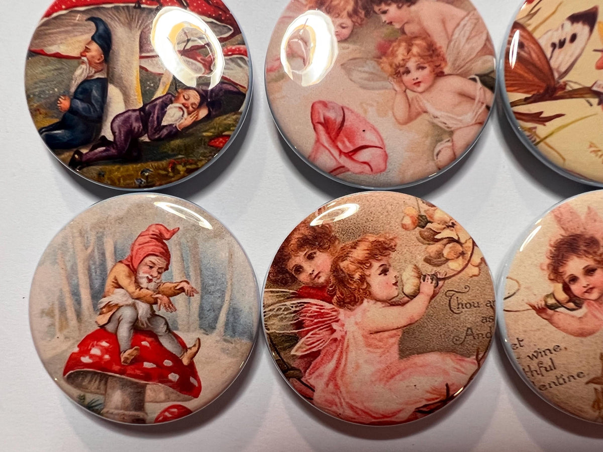 6 Fairy and Gnomes Fridge Magnets.  Choose your size/style. (S1)