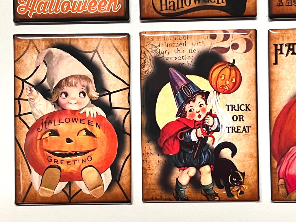 6 vintage halloween fridge magnets size 2x3"