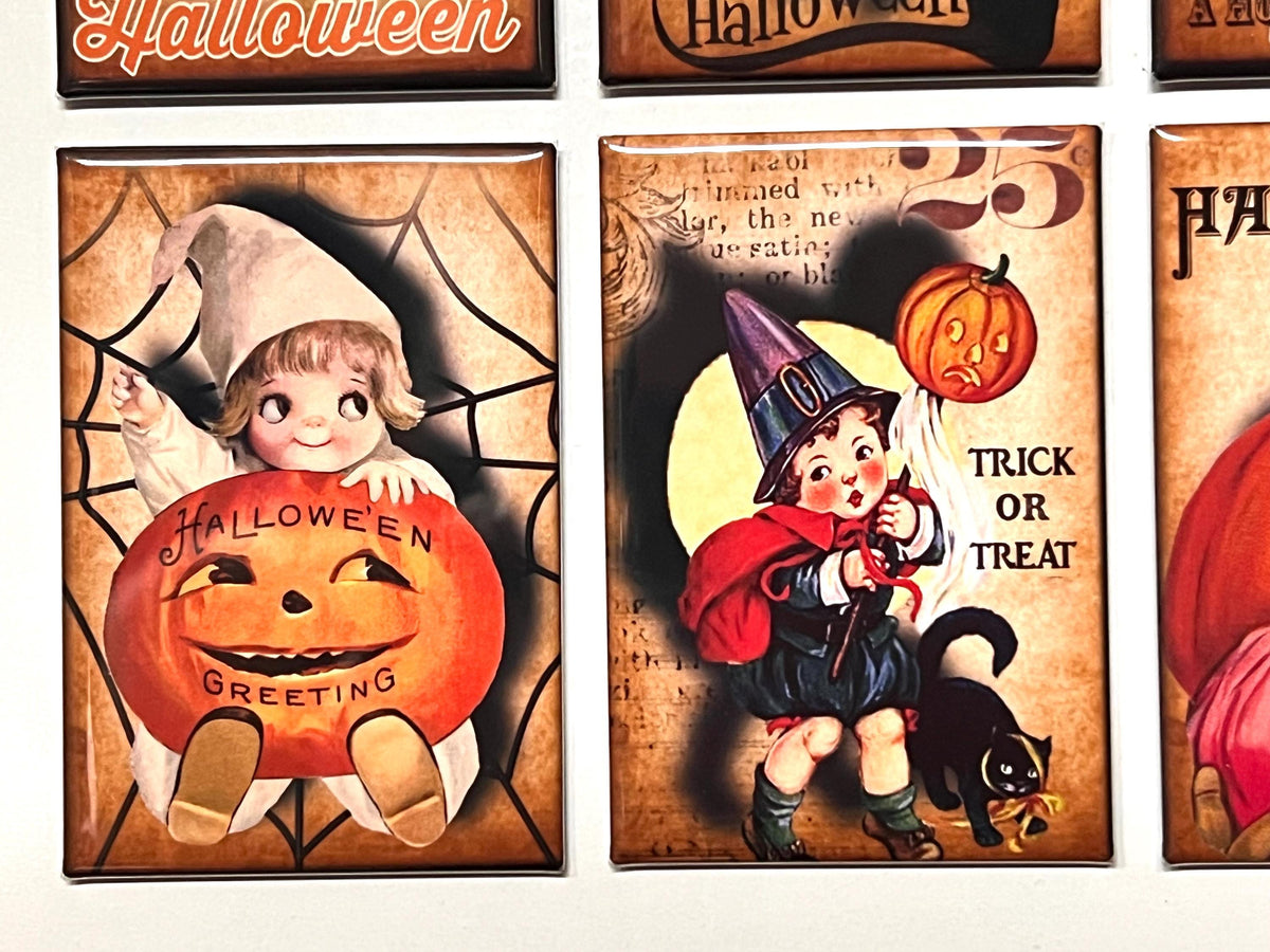 6 vintage halloween fridge magnets size 2x3"