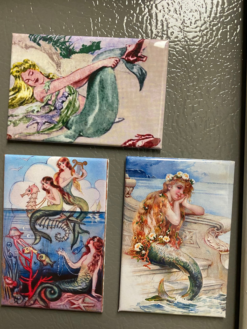 Vintage Mermaid Fridge Magnets or Pinback Buttons: Mermaid Pictures (2x3 inch)