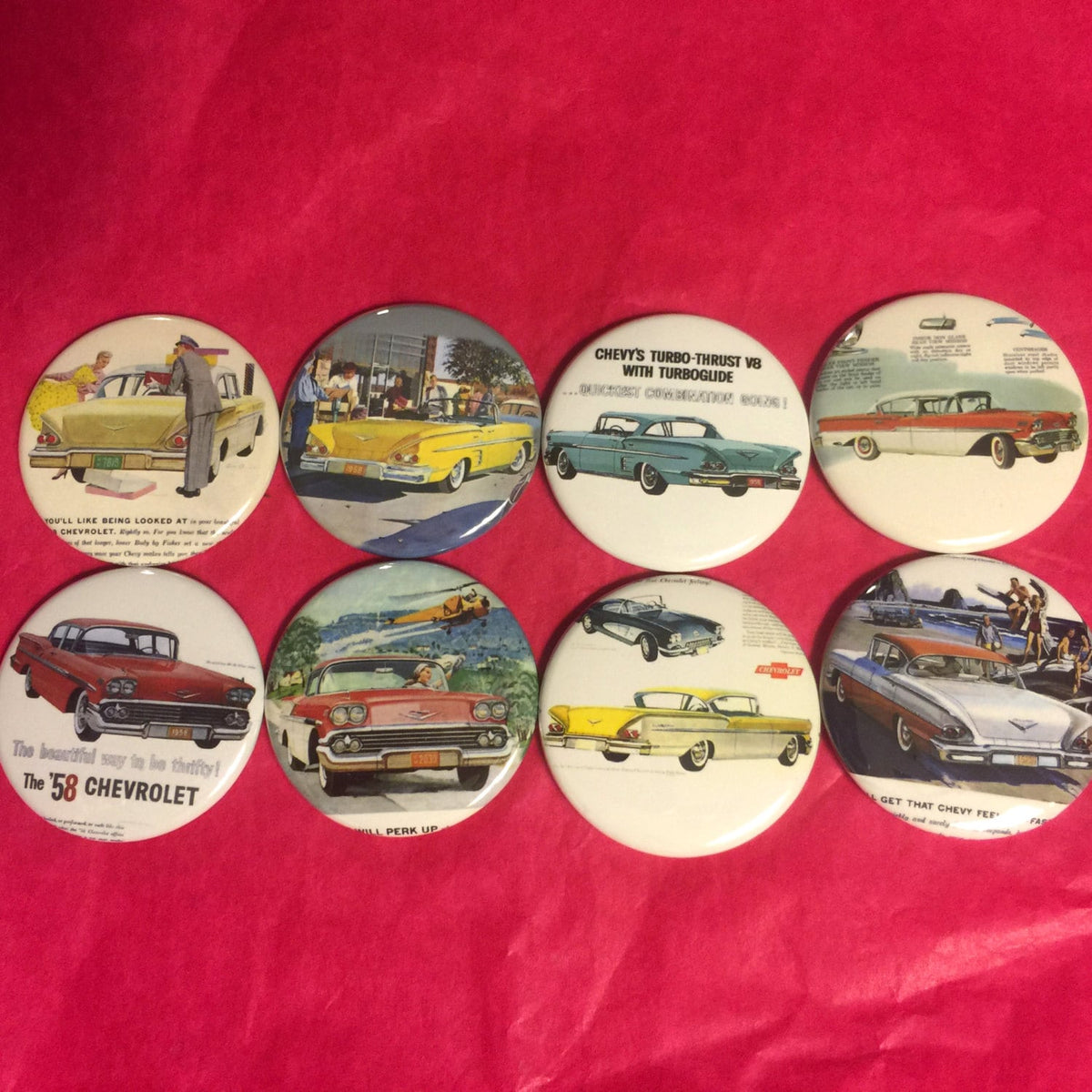 1958 Chevy Impala Buttons: Vintage Retro Car Set