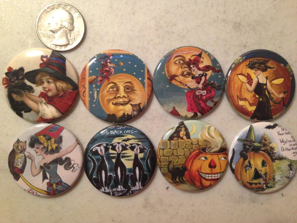 Vintage Halloween Magnet Set: Spooky Witch & Pumpkin Designs