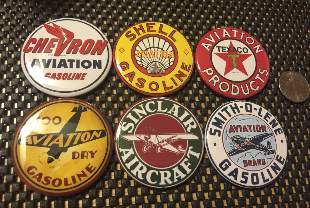 6 Aviation signs, Pin-back buttons or Magnet Buttons. Several sizes/styles available