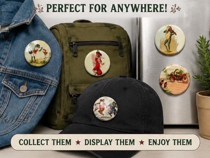 Vintage Frog Magnet Set: Reptile Toad Picture Buttons