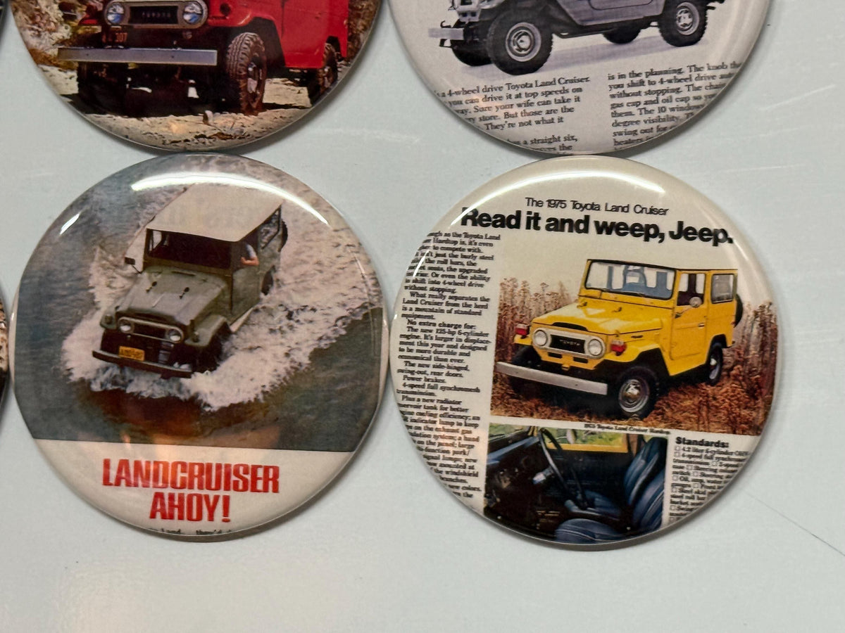 6 Toyota Land Cruiser, Pin-back buttons or Magnet Buttons. Several sizes/styles available (set2)