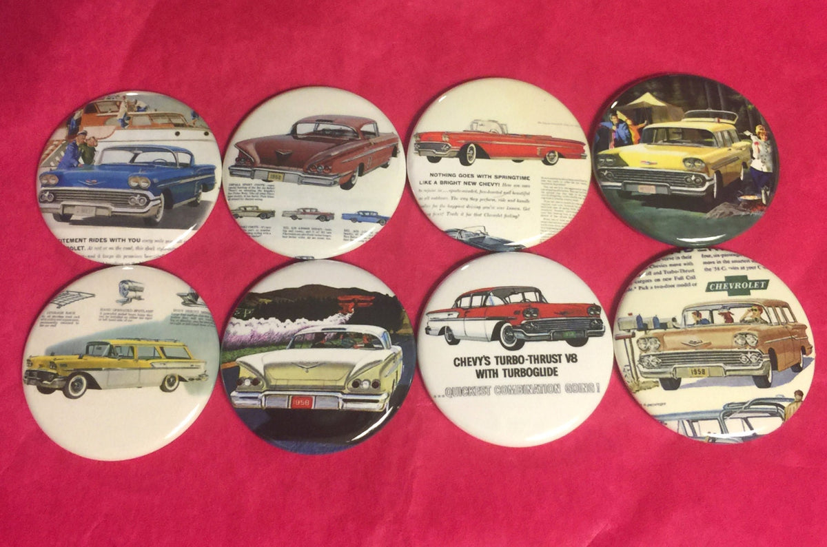 1958 Chevy Impala Buttons: Vintage Car Retro Set