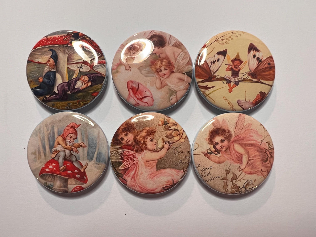 6 Fairy and Gnomes Fridge Magnets.  Choose your size/style. (S1)
