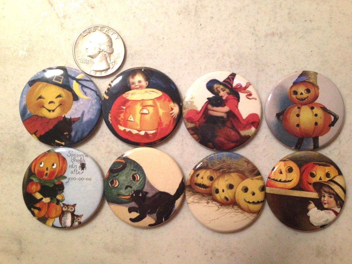 Vintage Halloween Fridge Magnets: 1.5" Pinback Set