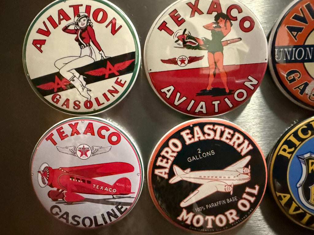 6 Aviation signs, Pin-back buttons or Magnet Buttons. Several sizes/styles available