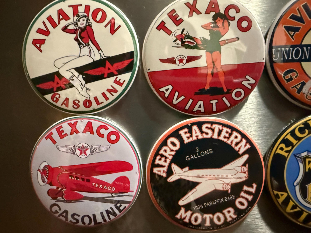 6 Aviation signs, Pin-back buttons or Magnet Buttons. Several sizes/styles available
