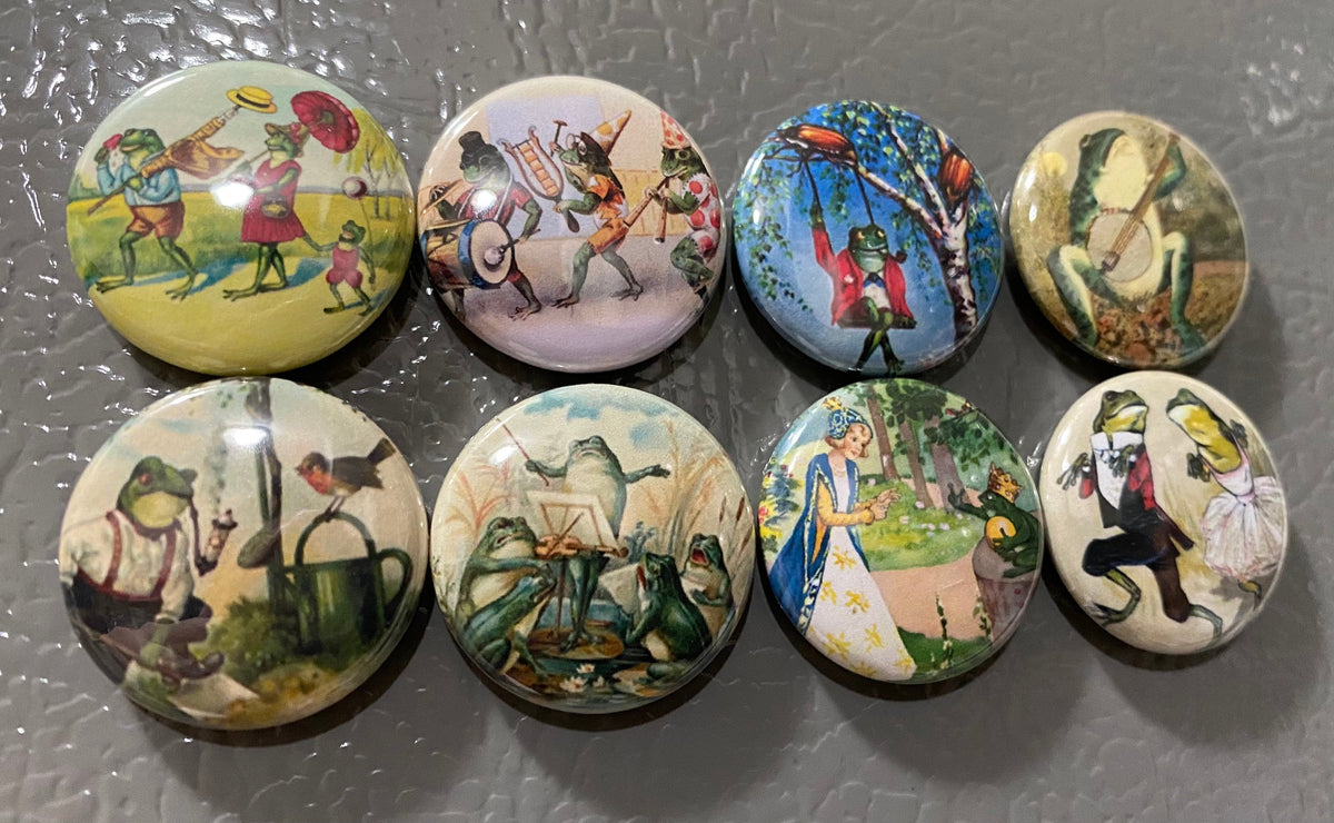 Frog Magnets Set: Vintage Style Reptile Art - Choose Size & Style