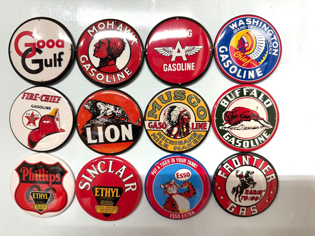 Vintage Gas Station Sign Buttons - Set of 12