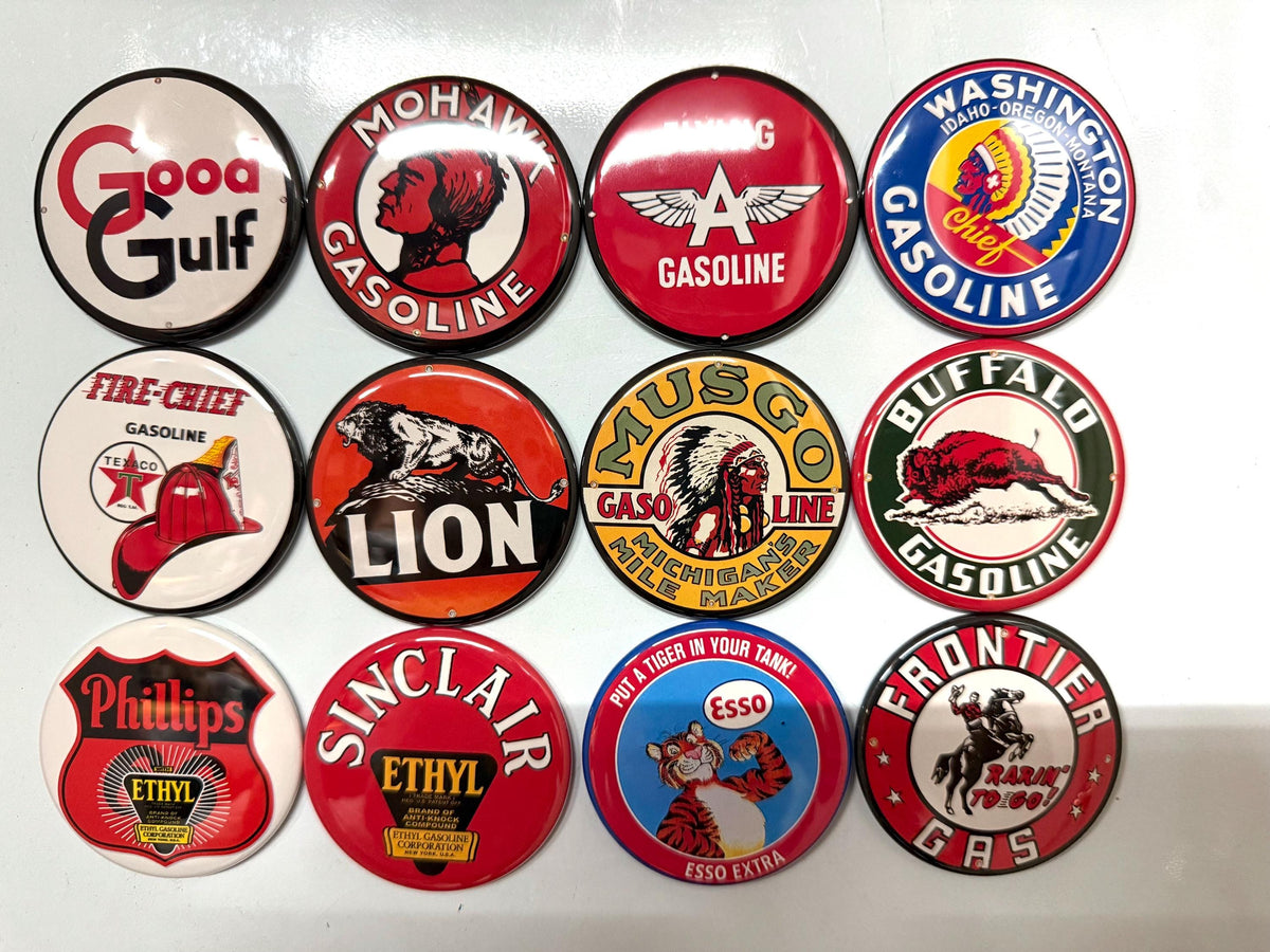 Vintage Gas Station Sign Buttons - Set of 12