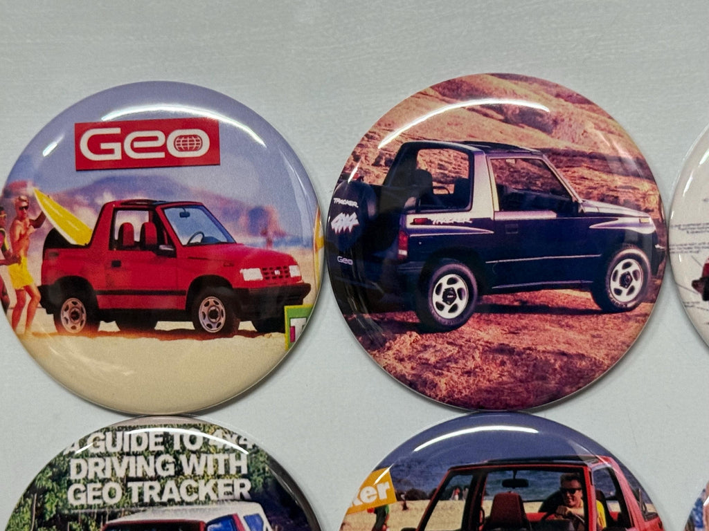 Geo Tracker 2 Door Buttons: Fridge Magnets, Pinbacks, Flatbacks