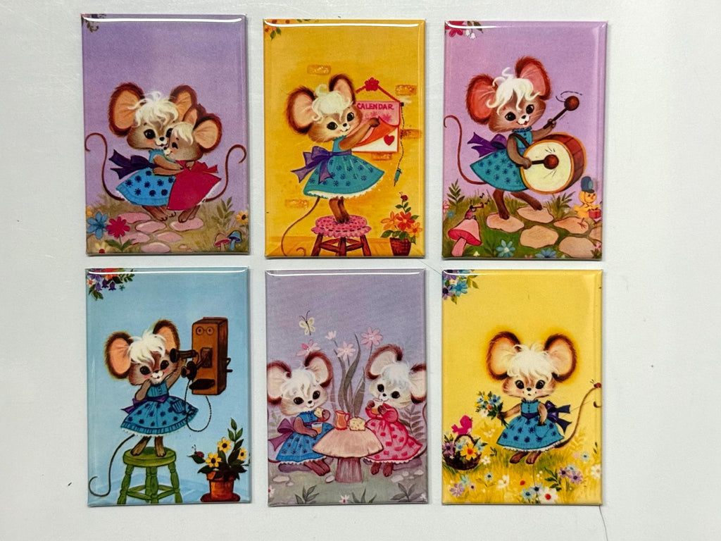 Retro Mice, Fridge magnets or pinback buttons  2x3 inch