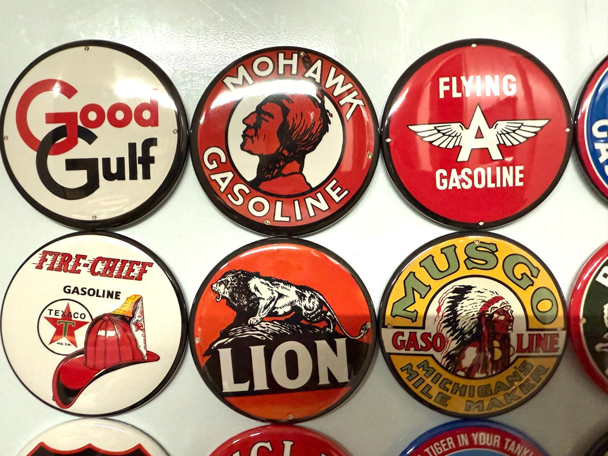 Vintage Gas Station Sign Buttons - Set of 12
