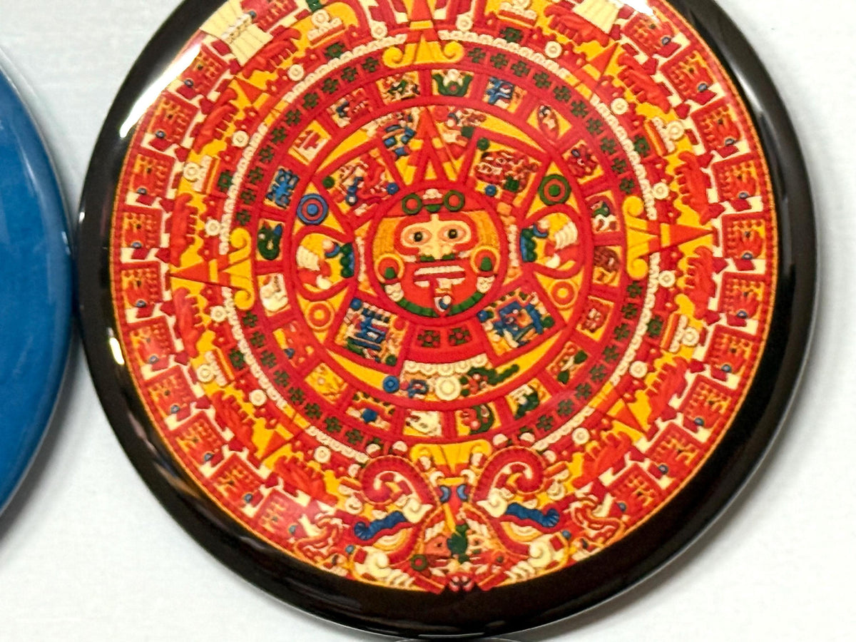 8 Aztec Buttons.  Your choice of pinbacks, flatbacks or magnet buttons