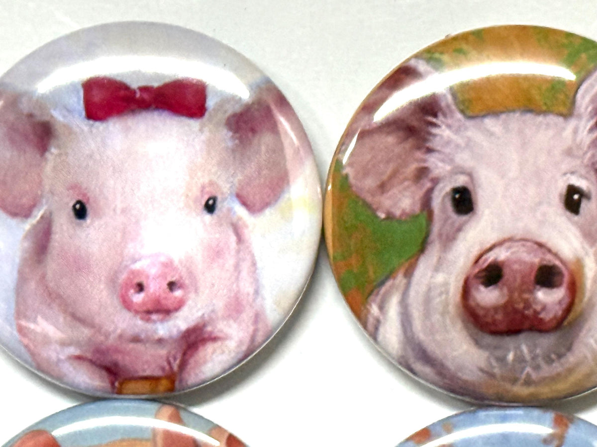 Pig Buttons: Farm Animal Pinbacks, Magnets, Keychains