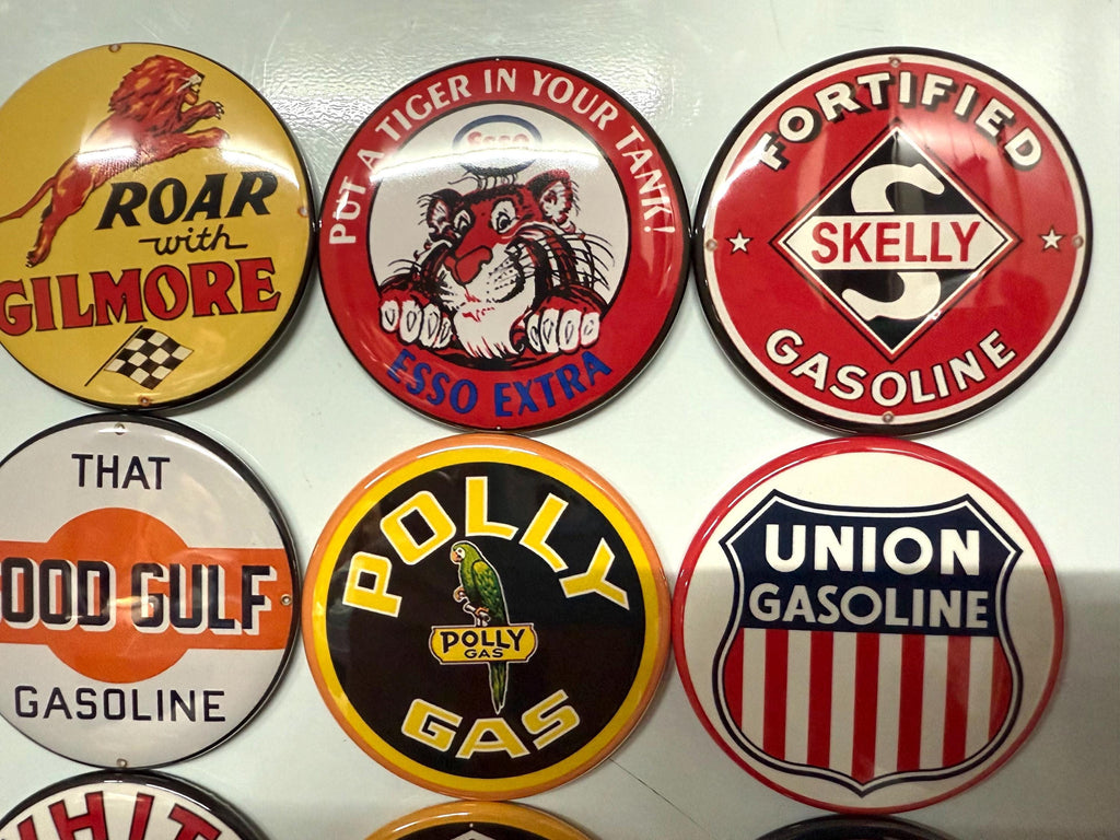 Vintage Gas Station Sign Buttons: Pinback, Magnet, or Flat - Set of 12