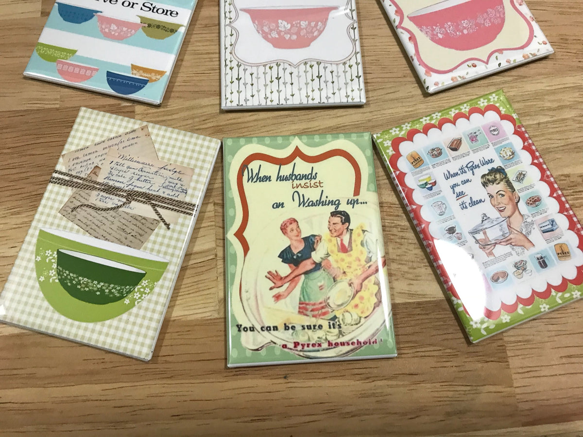 Pyrex Fridge magnets 2x3 inch Vintage Pyrex ads Set 3