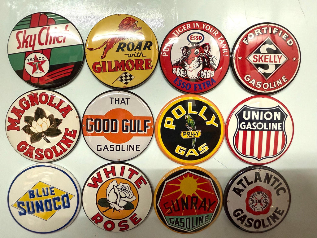 Vintage Gas Station Sign Buttons: Pinback, Magnet, or Flat - Set of 12