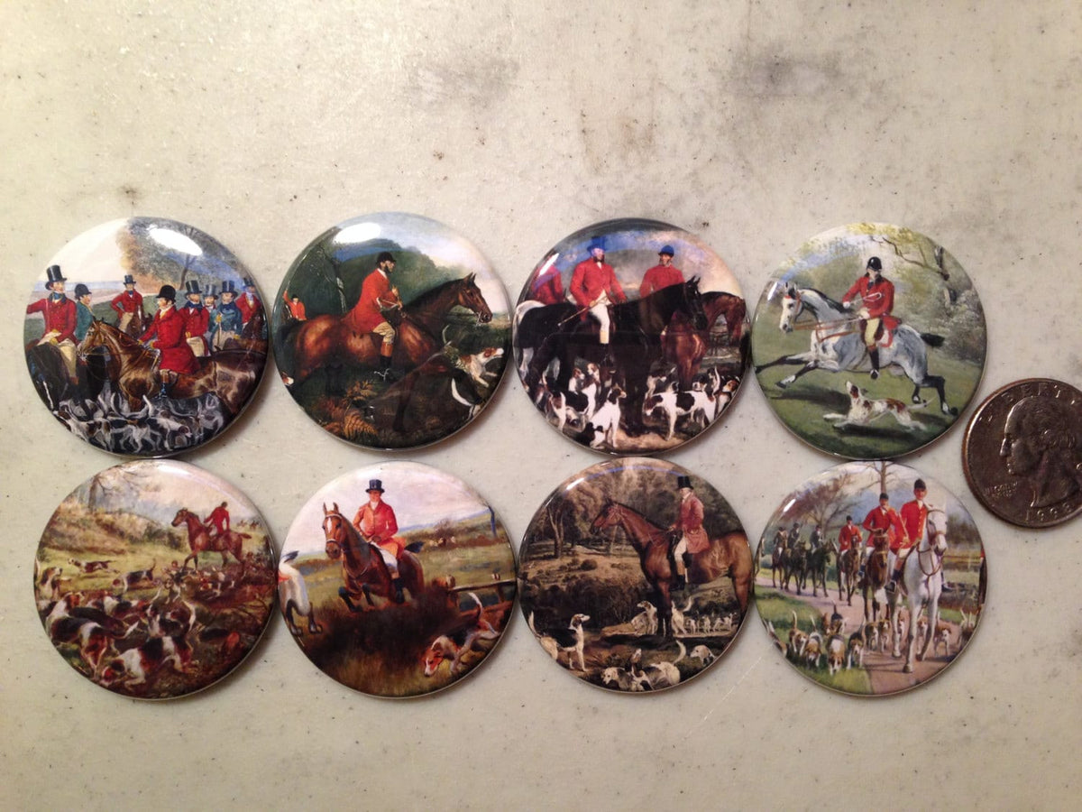 8 Fox Hunting, Equestrian, Hound dog Fridge Magnets, Flatback (no Magnet) or Pinback button