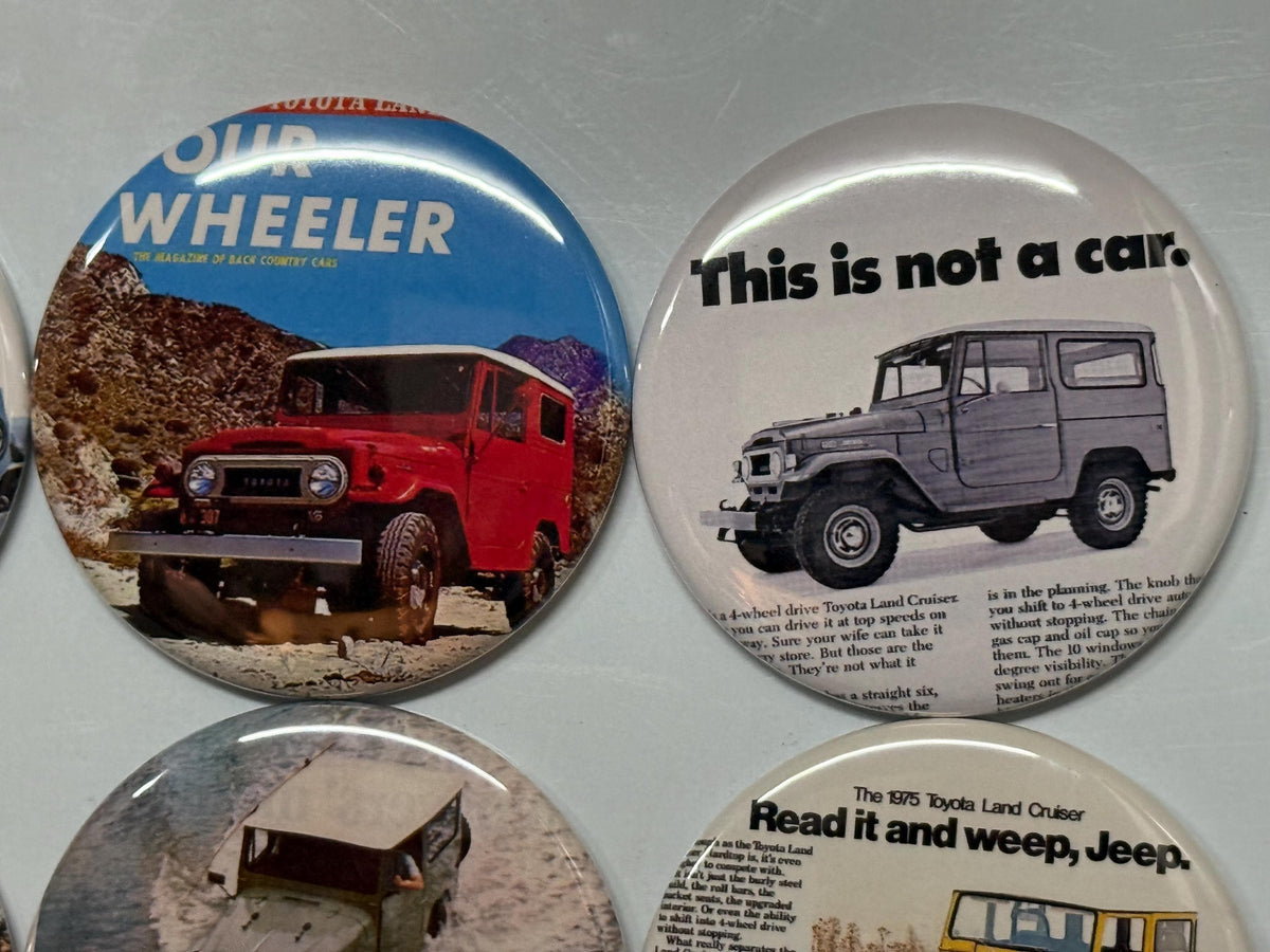 6 Toyota Land Cruiser, Pin-back buttons or Magnet Buttons. Several sizes/styles available (set2)