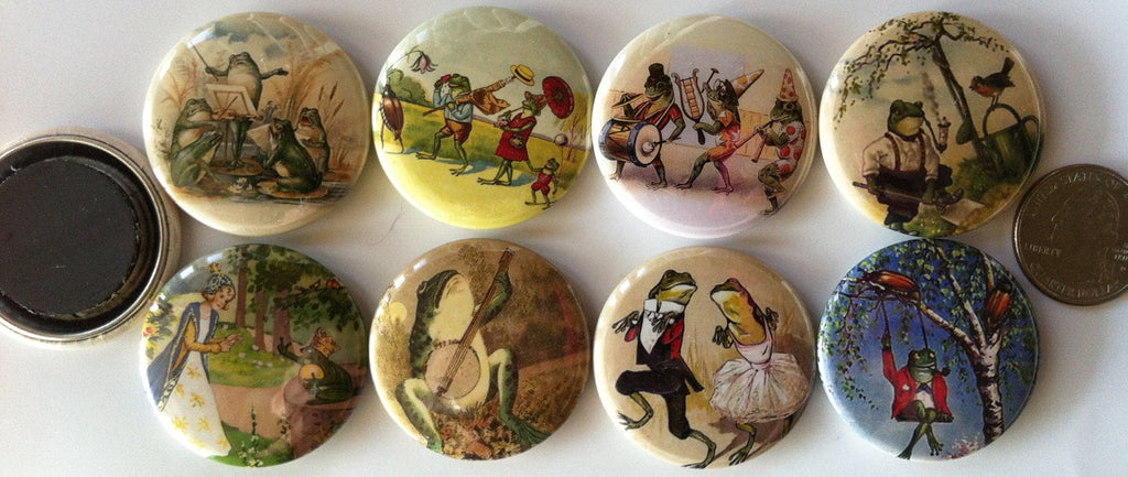 Frog Magnets Set: Vintage Style Reptile Art - Choose Size & Style