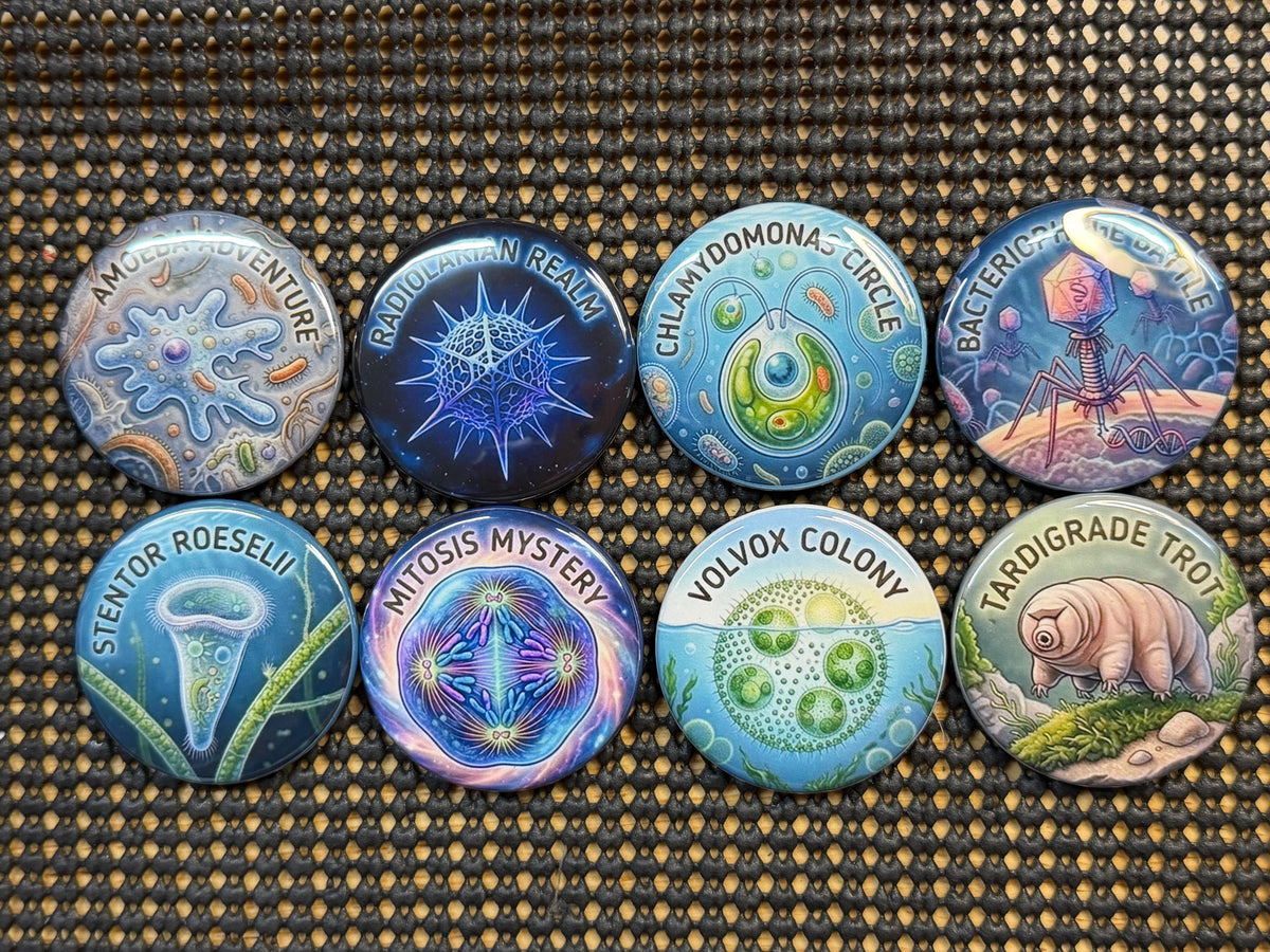 More Micro Wonders: Colorful Microorganism Button or Magnet Set (Set of 8)