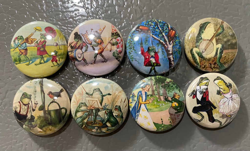 Frog Magnets Set: Vintage Style Reptile Art - Choose Size & Style